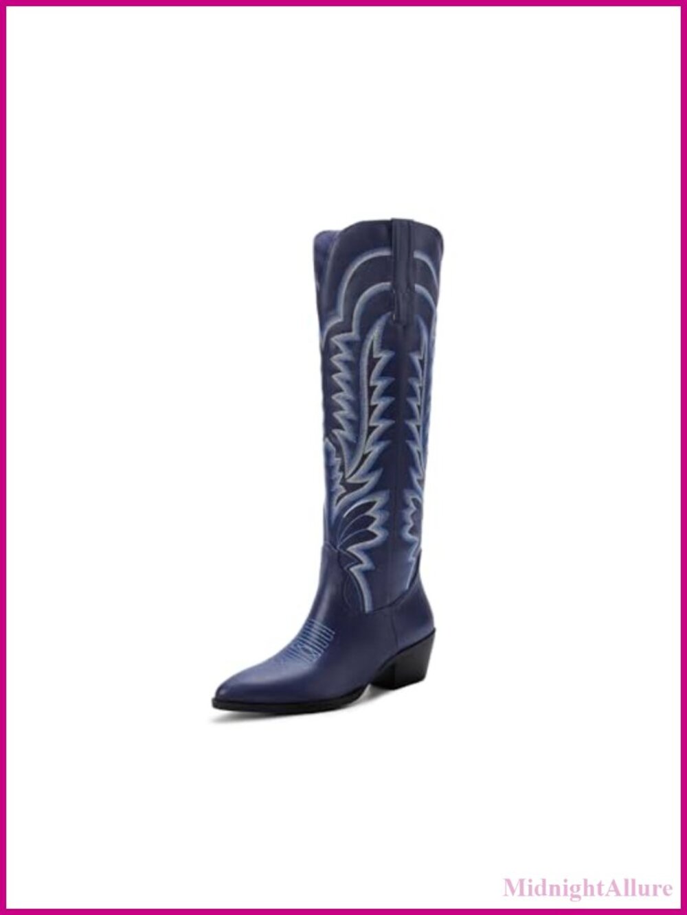 Knee High Cowboy Boots Pointed Toe Low Chunky Heel Western Women